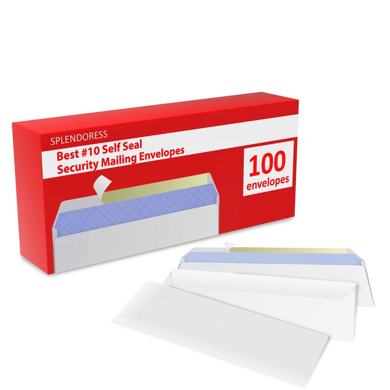 Splendoress #10 Envelopes Letter Size Self Seal | 100 Business Mailing Security Peel and Sealing Envelope | 100% Tinted | no 10 White Windowless Legal Regular Plain Envelops Pack | 4-1/8 x 9-1/2 Inches | 24 LB - Image 2